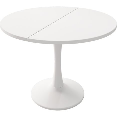 Table à manger ovale extensible blanche 100/140 x 100 x 75 cm en MDF (1/5)