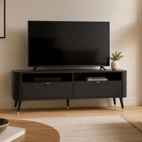 Mueble para TV Limi, 2 cajones, 3 estantes, con patas, 138x40x53h cm Negro (1/3)