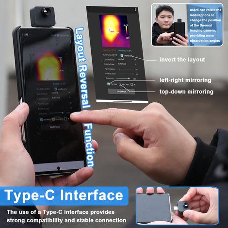 Termocamera portatile per cellulari da -20 ℃ a 1000 ℃. Piccola fotocamera. Supporta la misurazione della temperatura interna minima e massima. 5 modalità di tavolozza colori. Lingua cinese e inglese s (1/5)