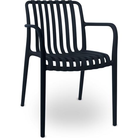 Sedia Iside da esterno in plastica nera comfort premium con braccioli