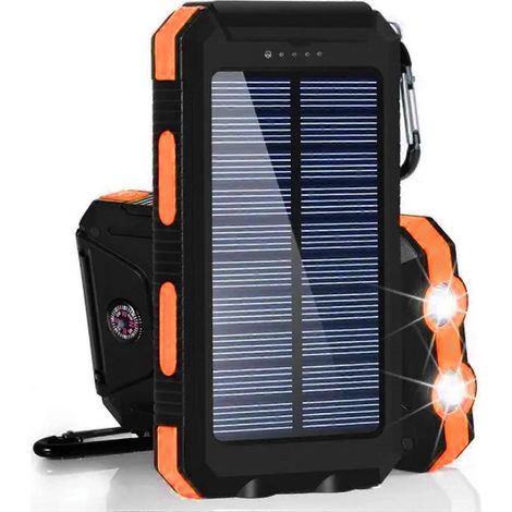 Chargeur solaire portable 20 000 mAh avec lampe torche LED, boussole et idéal pour le camping et les activités de plein air comme le camping. Compatible avec téléphones, tablettes et autres appareils. (1/5)