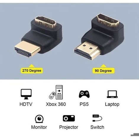 Adaptateur HDMI Coudé 90°-270° Mâle-Femelle - 4K UHD - HDMI 2.0 - Lot de 2 (1/5)