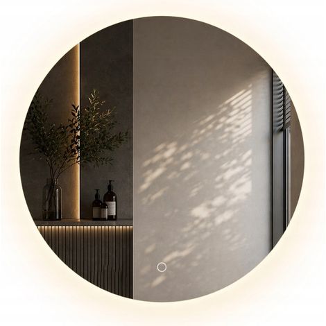 Miroir de salle de bain rond en sel 100 cm, éclairage LED, tapis chauffant, cadre en acrylique (1/5)