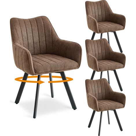 Wokaka Lot de 4 chaises Pivotante à 360°, Chaise Salle à Manger Scandinave, Chaise Salon avec Pieds en Métal, Marron
