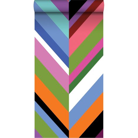 papier peint intissé XXL chevrons vert, rose, violet et bleu - ESTAhome (1/5)
