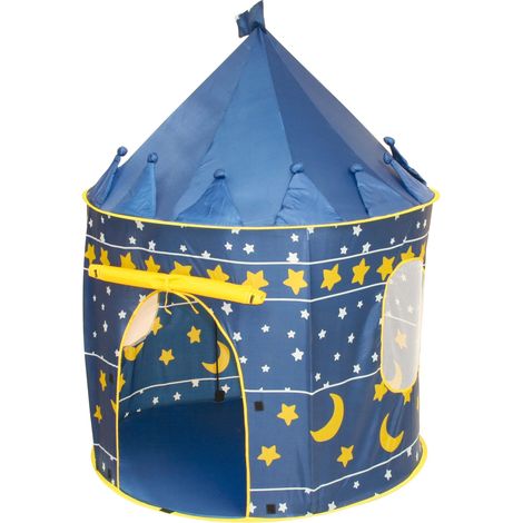 roba Tenda da Gioco - Luna e Stelle - Casetta da Gioco in Tessuto - 105 x 135 cm - 1 Porta e 2 Finestre - Telaio con Barre in Fibre di Vetro - Borsa Inclusa - Blu (1/3)