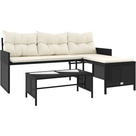 Maison Exclusive - Divano da Giardino con Tavolo e Cuscini a L Nero in Polyrattan