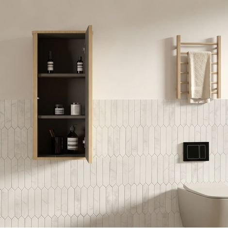 Mobile bagno sospeso color rovere con ante a pressione e ripiani interni (1/5)