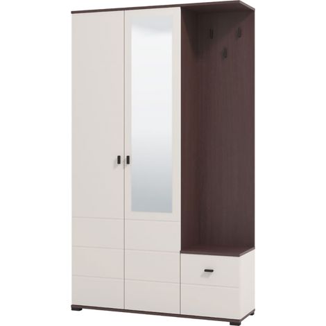 Flurmöbel Raroto, Spiegel inklusive, 4 Ablagen, Garderobe, 116x35x197h cm Cremeweiß