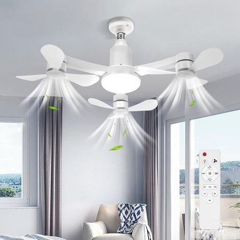 Fuleadture Ventilateur de plafond avec éclairage et télécommande, 3 têtes, style drone, intensité variable, 3 couleurs, 3 vitesses, idéal pour la chambre, la cuisine, la salle de bain et le salon.