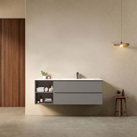 Mobile bagno sospeso 140 cm Grigio Londra Lavabo a Destra in Resina Senza Specchio - Fiji Paint Plus (1/4)