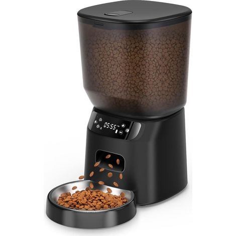 Automatic Cat Food Dispenser Double 4L Voice Recording 10s and 6 Programmable Meals with Stainless Steel Bowls, Anti-Block, Easy to Clean (1/5)