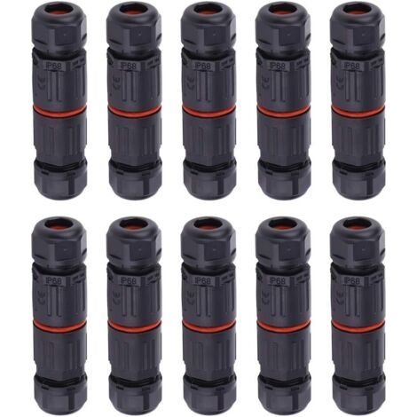 10 PCS IP68 Etanche Connecteur de Câble Electrique, Femelle 3 Broches Prise de Courant Extérieure Raccord de Connecteur Fil Etanche, Connexion de Câble Extérieur de Manchon pour Câble Souterrain