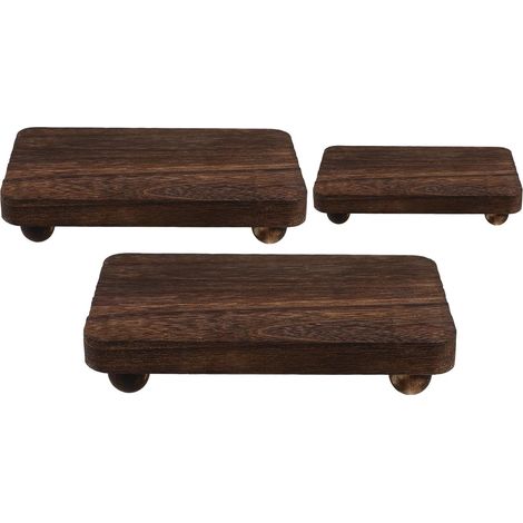 3 Pièces Support en Bois Marron Empilable pour Bougies Parfumées et Maquillage, Plateau Rectangulaire Multifonction Cuisine Compacte et Décoration Rustique (1/5)
