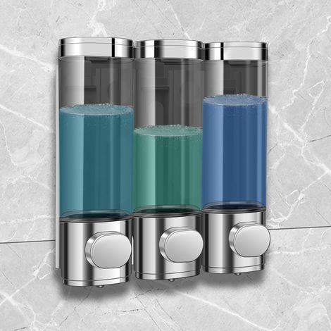 3-Kammer-Shampoo-Seifenspender, kein Auslaufen, für die Wandmontage in der Dusche, und Spülungsspender, kein Bohren, perfekt für Badezimmer, Küche, Hotel