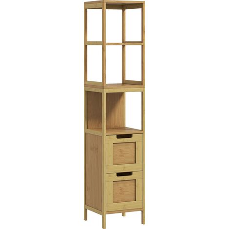 Colonne rangement salle de bain cosy 30L x 30l x 144H cm, 3 étagères, 2 tiroirs, bambou
