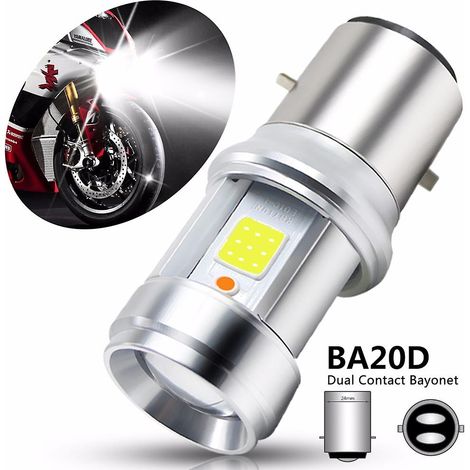 Ampoule de phare de moto LED Ba20d, puce LED COB, lentille en verre, lumière blanche et bleue, feux de croisement/route, antibrouillard, 9-18 V (1/5)