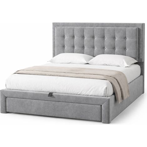 Bett mit Schubladen 140 x 190 cm aus Samt, Doppelbett, 2 Schubladen, höhenverstellbares Kopfteil, ohne Matratze, Grau (1/5)