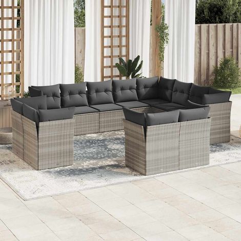 vidaXL Set Divano Giardino 12 pz con Cuscini Grigio Chiaro Polyrattan (1/3)