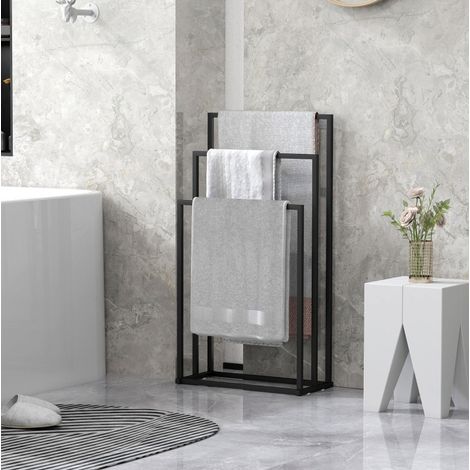 Porte-serviettes sur pied à 3 barres en acier, 45 x 21,5 x 85 cm, noir (1/5)
