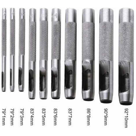 10 pezzi Punzonatura/Punzone/Punch – Punch circolare per creare hole – per Cinture, Cuoio, Cork, Stoffa, Orologi da braccio – Martello – Acciaio (1/4)