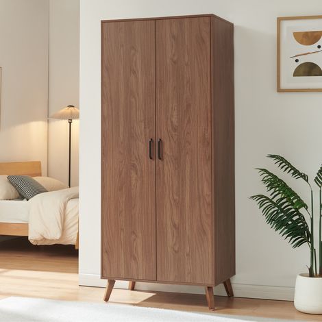 Armario Norg 2 puertas 1 barra 4 compartimentos 191x80x52 cm Efecto nogal [en.casa] (1/5)