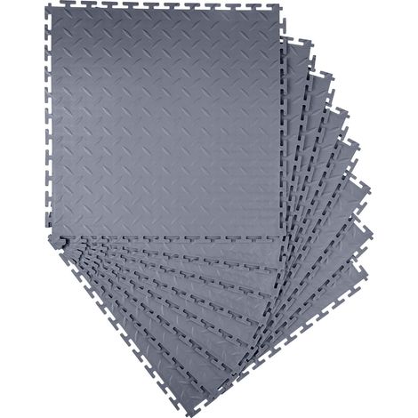 Dalle de sol garage autobloquante, 8 pièces 513x513x5 mm, PVC antiderapant, motif diamant, gris anthracite, pour atelier, entrepôt. (1/5)