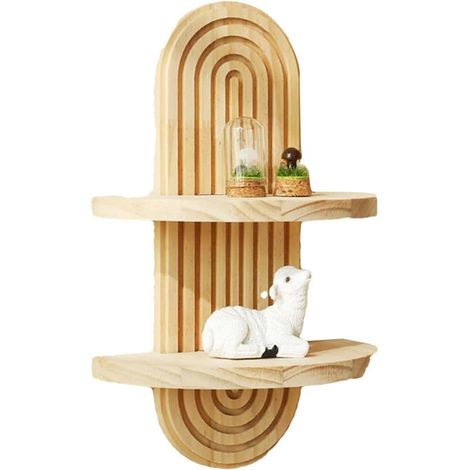 Étagère murale bohème 1 pièce, design incurvé, en bois, avec support décoratif, pour chambre, buanderie, coiffeuse, armoire ou meuble de bar, 30 x 19 x 10 cm (1/5)