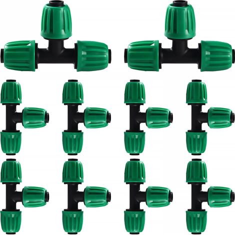 VooGenzek 10 Pièces16mm Raccords D'irrigation Goutte à Goutte, Connecteur de Tuyau en T Barbelé, Connecteur de Tuyau D'irrigation, Connecteur D'Irrigation Goutte à Goutte, pour Jardin, Pelouse (Vert)
