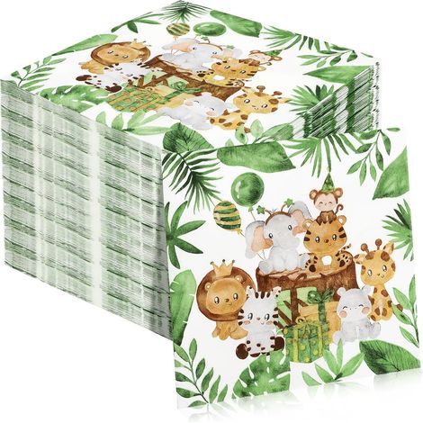 40 Pièces Serviette Papier, 33x33cm Anniversaire Jungle Serviette de Table Papier, Party Animaux Enfants pour Anniversaire de Animaux Serviettes Jungle