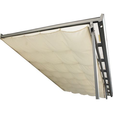 Habrita – Rideau d'ombrage pour toit terrasse 2,85 x 3,05 m – Toile polyester écru 130 gr/m² – Surface 8,69 m² – Réglable avec perche directionnelle (1/4)