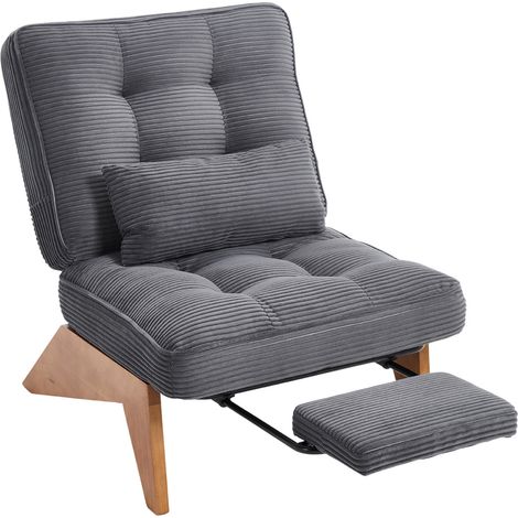 Verstellbarer Relaxsessel aus dunkelgrauem Cordvelours mit Fußstütze und Lendenkissen (1/5)