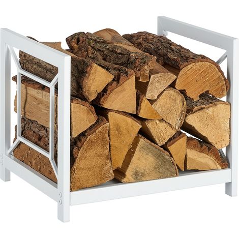 Étagère à bois, métal, design moderne, H x L x P : 36 x 43 x 35,5 cm, pour bois de chauffage, couleur blanche. (1/5)