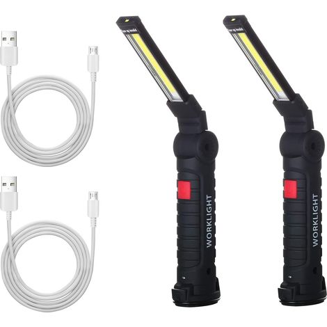 x COB-LED-Arbeitsleuchte, wiederaufladbare Werkstattleuchte, COB-Taschenlampe, LED-Arbeitsleuchte mit Magnetfuß, Inspektionsleuchte für Wandern und Camping