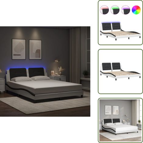 Letto Zadar - vidaXL Giroletto con LED senza Materasso Zadar Bianco e Nero 160x200 cm - Letto con supporto schiena