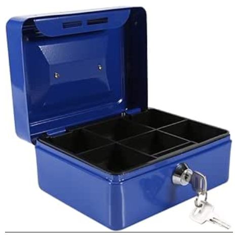 Boîte étanche Ignifuge Avec Serrure Clé, Mini Caisse Monnaie Coffre Fort Tirelire Billet Portable Acier Verrouillable Cash Money Coin Jewelry Box Bleu (1/5)