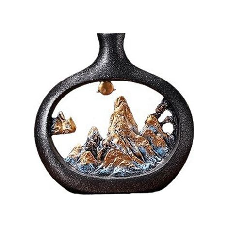 1 pièce  Spécifications : Version courte  Couleur : Comme sur la photo  Matériau : Résine  Ornement de vase de style chinois moderne avec motif de paysage.