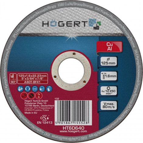 Disque de coupe 125 mm cuivre & aluminium
