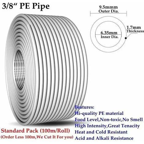 Tuyau PE blanc 3 points - 5 m, 1/4" 3/8", de qualité alimentaire, pour purificateur d'eau, tuyau flexible pour aquarium, tuyau d'osmose inverse (1/5)
