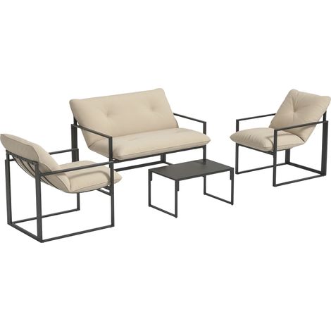 Salon de jardin 4 pièces 4 personnes avec canapé 2 places. 2 fauteuils et 1 table basse gris (1/5)