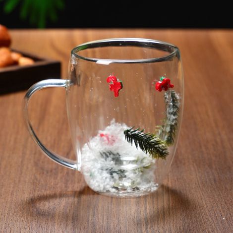 Tasse En Verre Double Paroi - Tasse De Noël Avec Décoration De Fleurs Séchées - 300 Ml - Usage Intérieur - Unité (1/4)