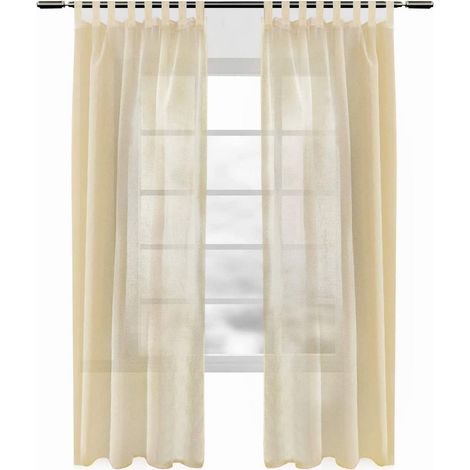 WOLTU 2er-Set Gardine Schlaufenschal transparent Leinenoptik sand 140x225 cm