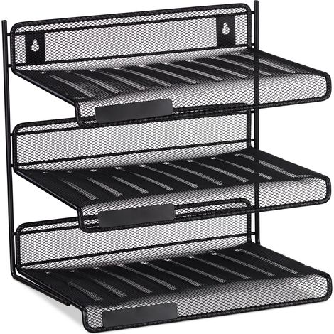 Classificatore di lettere da parete 3 scomparti organizzazione ufficio 32 x 33 x 25 cm in acciaio nero 130007805