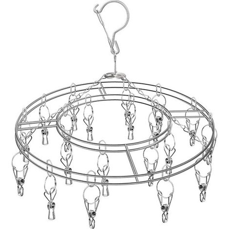 Séchoir rotatif avec 20 pinces en acier inoxydable, étendoir compact pour chaussettes, sous-vêtements et petits vêtements, pratique pour séchage et rangement, argent (1/5)