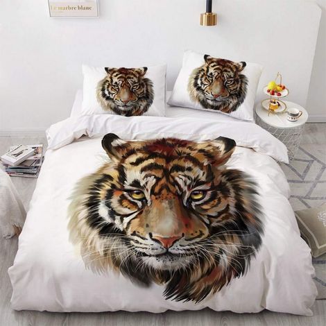 Bettwäsche 155x220 cm 3-teilig mit Tiger Motiv, Mikrofaser, Reißverschluss