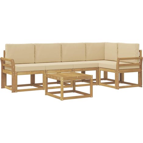 Conjunto de sofás de exterior con cojín 6 pcs y Beige vidaXL