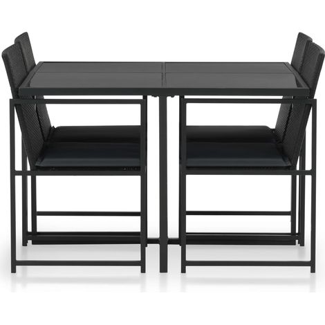 Set da Pranzo da Giardino 5 pz Salotto da Giardino con Cuscini in Polyrattan Nero (1/5)