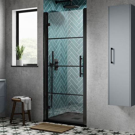 Hudson Reed Apex Matt Black 800mm Hinged Shower Door - ADHD80-E8 (1/4)