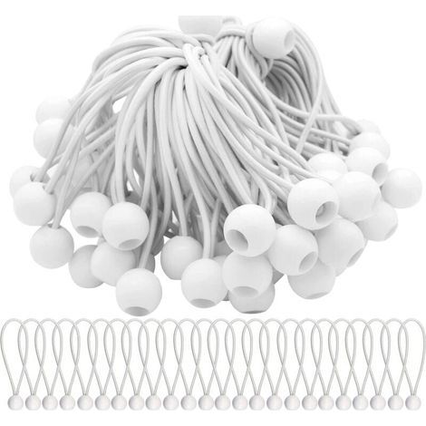 Lot de 75 tendeurs avec boules. Boules élastiques pour tentes, rideaux, bannières et bâches. (1/4)