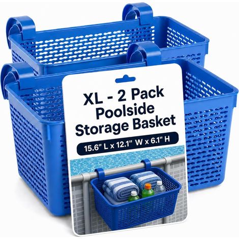 Lot de 2 paniers de rangement XL pour piscines hors-sol – 39,6 cm (L) x 30,7 cm (l) x 15,5 cm (H) – Organisateur pour piscine et accessoires de terrasse – (Bleu) (1/5)